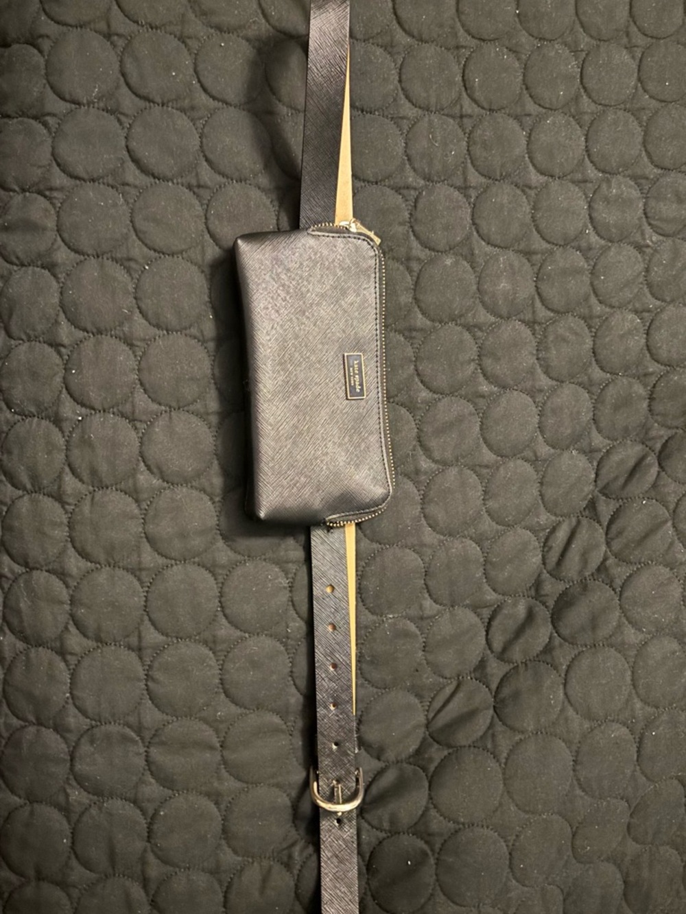 kate spade Black Saffiano Leather Belt Bag with Gold Hardware